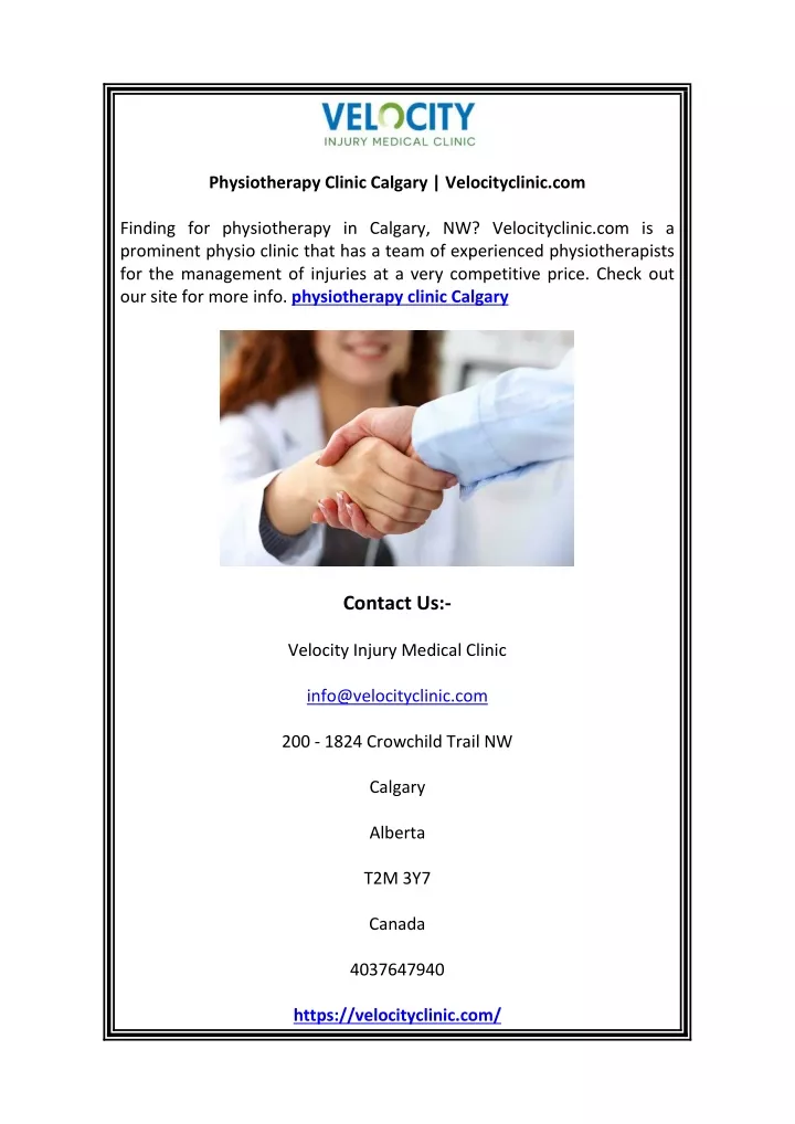 physiotherapy clinic calgary velocityclinic com