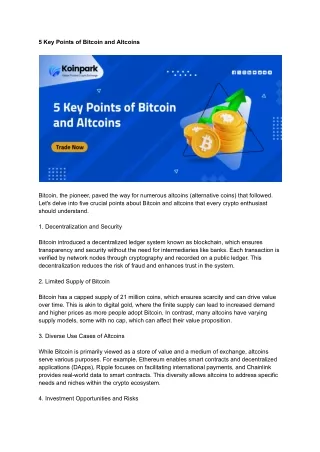 5 Key Points of Bitcoin and Altcoins
