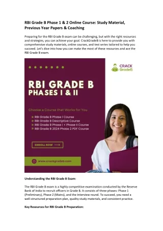 RBI Grade B Phase 1 & 2 Online Course Study Material, Previous Year Papers & Coaching