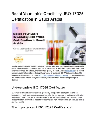 Boost Your Lab’s Credibility ISO 17025 Certification in Saudi Arabia