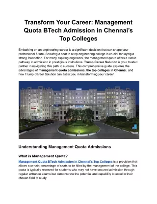 Transform Your Career_ Management Quota BTech Admission in Chennai’s Top Colleges