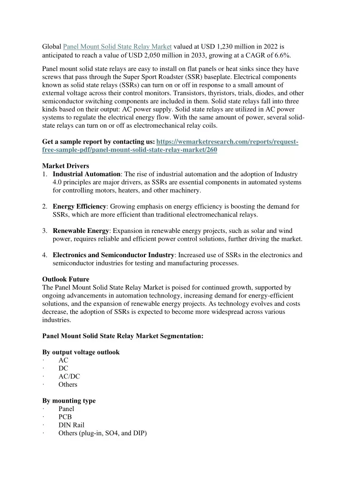 global panel mount solid state relay market