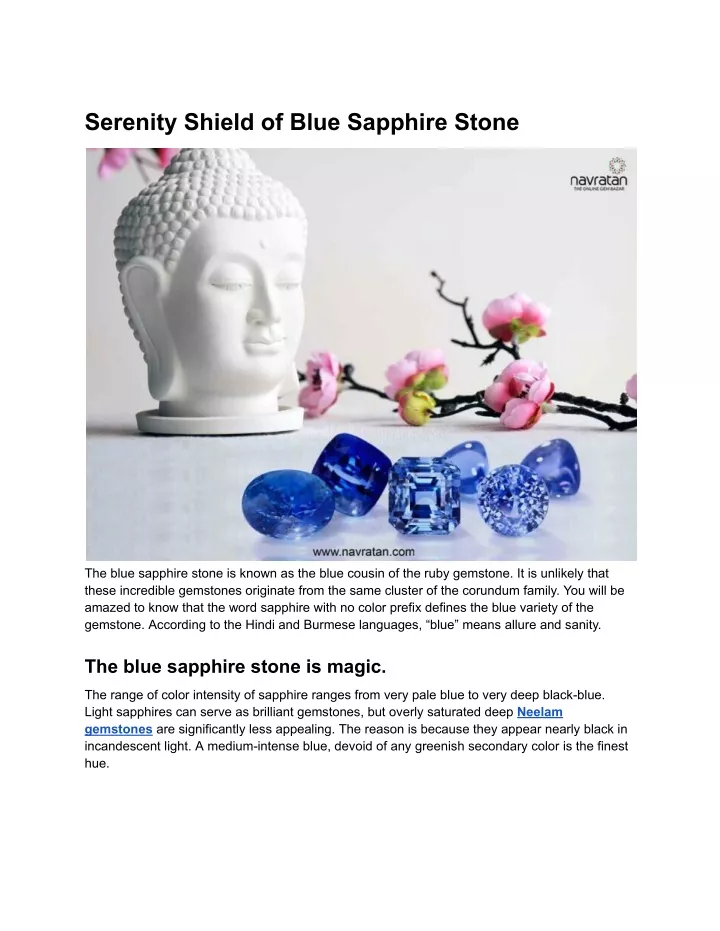 serenity shield of blue sapphire stone