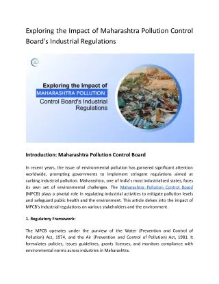 Exploring the Impact of Maharashtra Pollution Control Board's Industrial Regulations