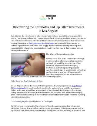 Discovering the Best Botox and Lip Filler Treatments in Los Angeles