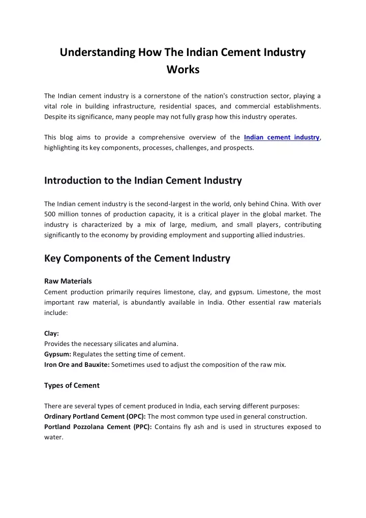 understanding how the indian cement industry works