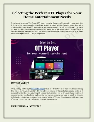 Selecting the Perfect OTT Player for Your Home Entertainment Needs