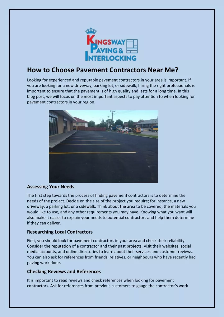 how to choose pavement contractors near me