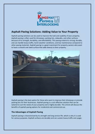 Asphalt Paving Solutions: Adding Value to Your Property