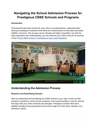 Navigating the School Admission Process for Prestigious CBSE Schools and Program
