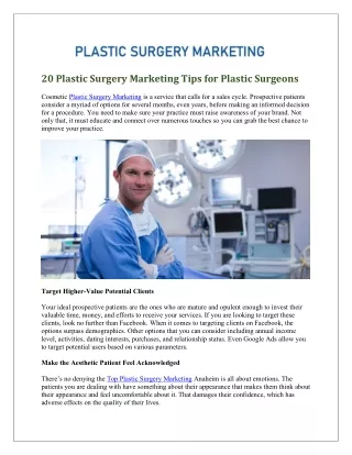 20 Plastic Surgery Marketing Tips for Plastic Surgeons