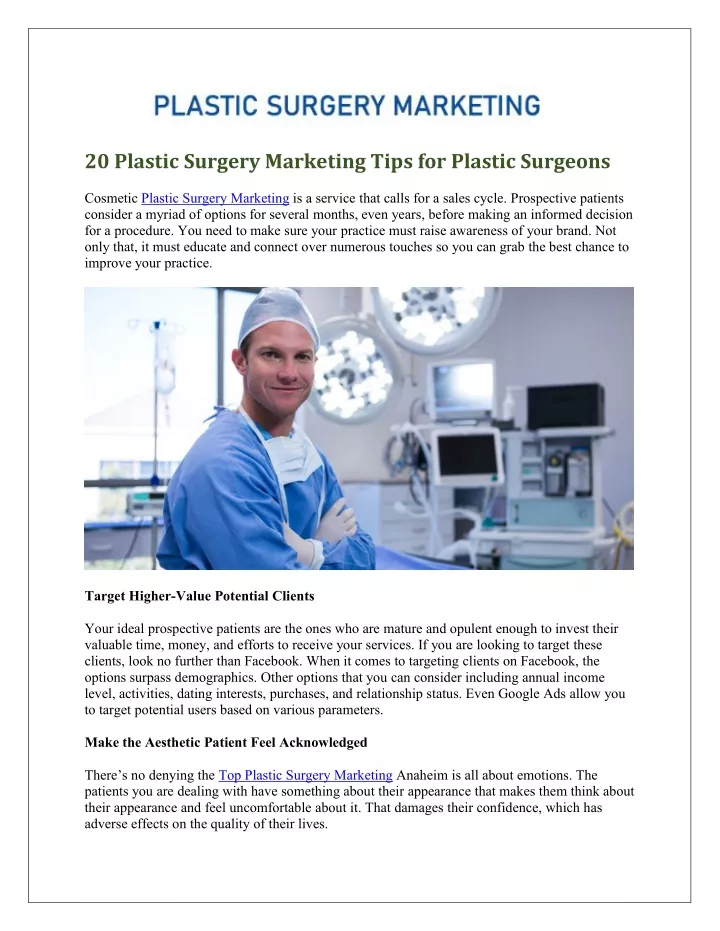 20 plastic surgery marketing tips for plastic