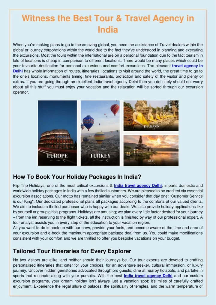 witness the best tour travel agency in india