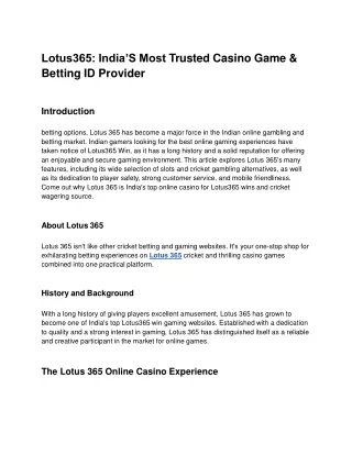 Lotus365_ The Most Trusted Casino Game & Betting ID Site Provider