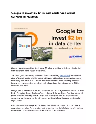 Google to Invest $2 Billion in Malaysian Data Centers