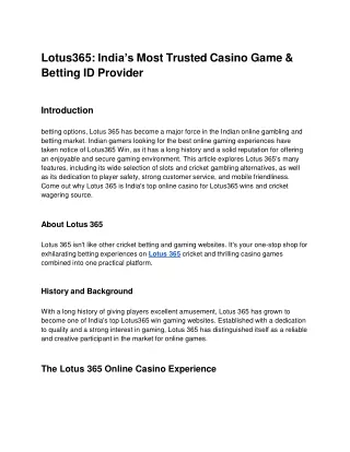 Lotus365_ India’s Most Trusted Casino Game & Betting ID Provider