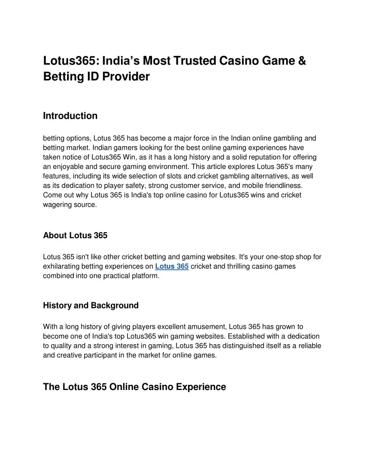 lotus365 india s most trusted casino game betting