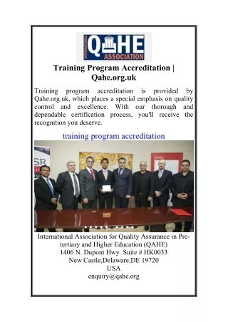 Training Program Accreditation | Qahe.org.uk