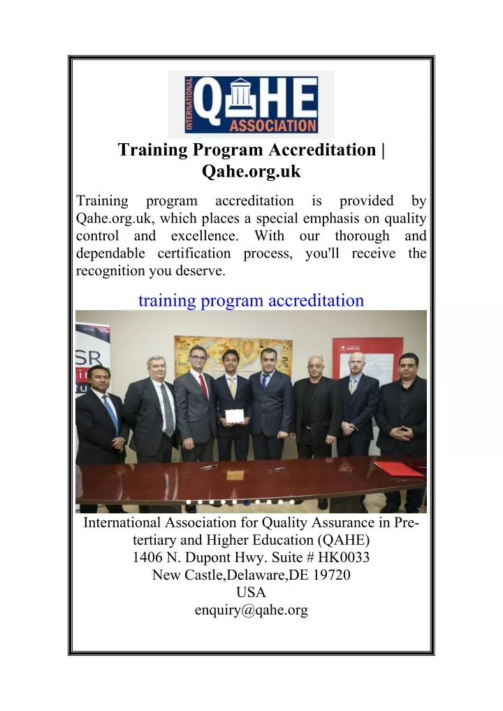 training program accreditation qahe org uk