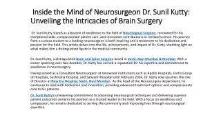 Inside the Mind of Neurosurgeon Dr. Sunil Kutty Unveiling the Intricacies of Brain Surgery