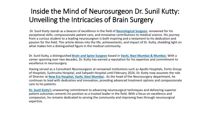 inside the mind of neurosurgeon dr sunil kutty unveiling the intricacies of brain surgery