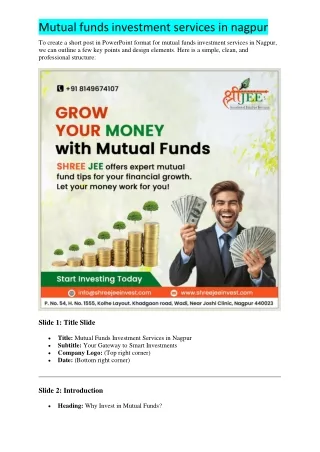 Mutual funds investment services