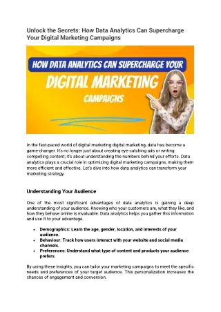 Unlock the Secrets: How Data Analytics Can Supercharge Your Digital Marketing Ca