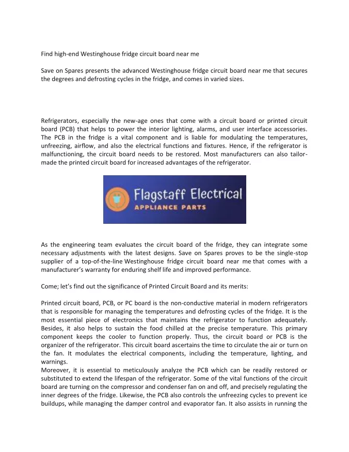 find high end westinghouse fridge circuit board