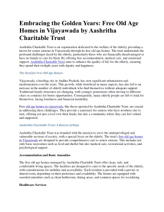 free old age homes in vijayawada