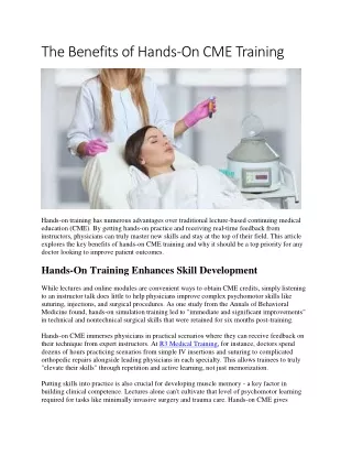 The Benefits of Hands-On CME Training