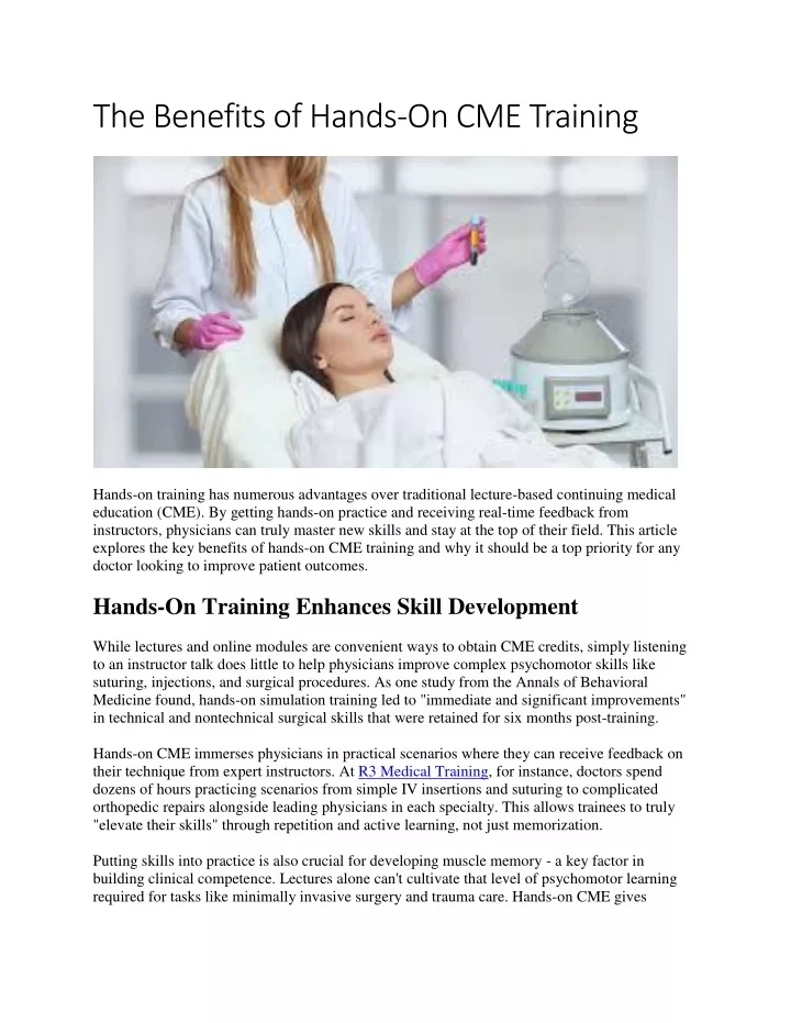 the benefits of hands on cme training