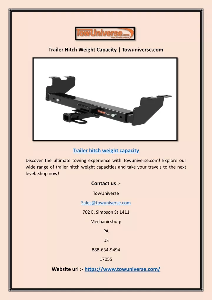 trailer hitch weight capacity towuniverse com