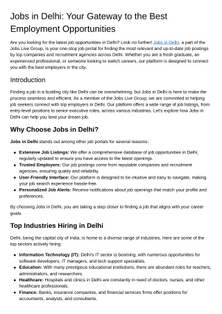 Jobs in Delhi Your Gateway to the Best Employment Opportunities