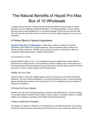 The Natural Benefits of Hayati Pro Max Box of 10 Wholesale