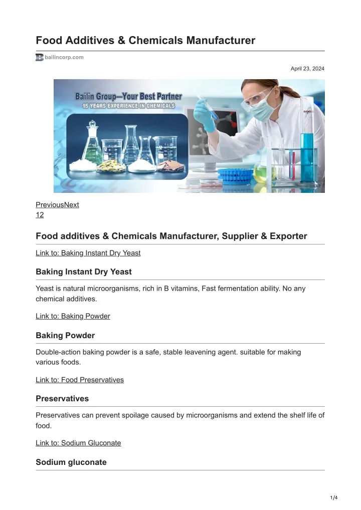 food additives chemicals manufacturer