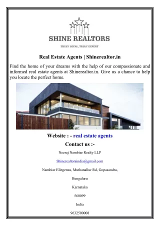 Real Estate Agents  Shinerealtor.in