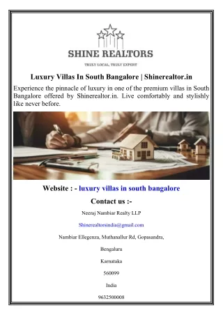 Luxury Villas In South Bangalore  Shinerealtor.in