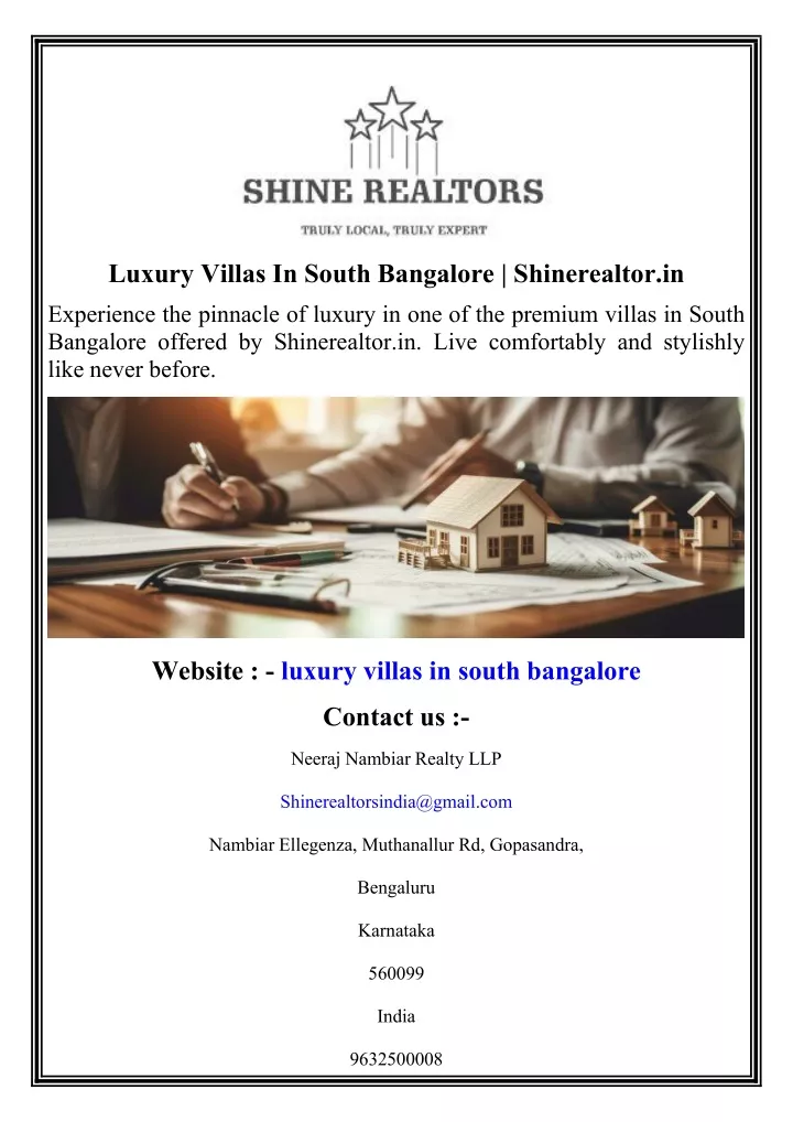 luxury villas in south bangalore shinerealtor in