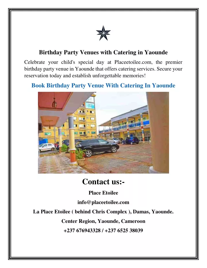 birthday party venues with catering in yaounde