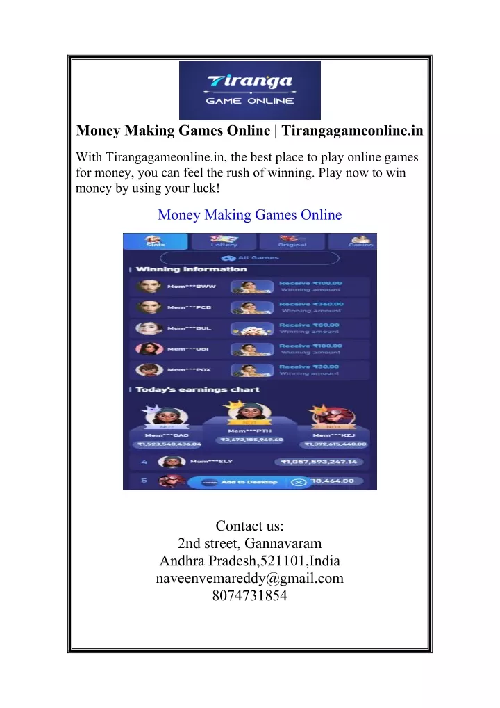 money making games online tirangagameonline in