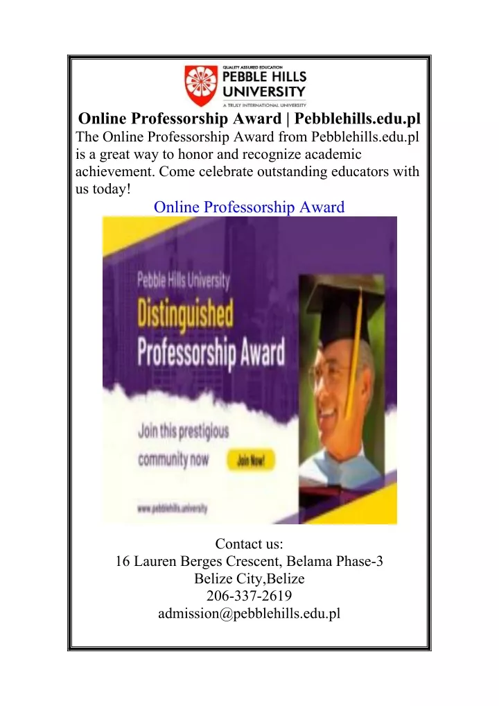 online professorship award pebblehills