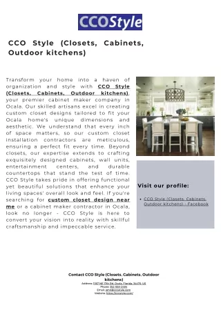 CCO Style (Closets, Cabinets, Outdoor kitchens)