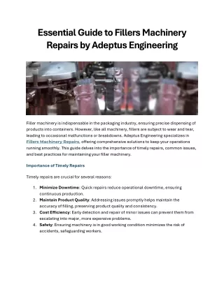 Essential Guide to Fillers Machinery Repairs by Adeptus Engineering