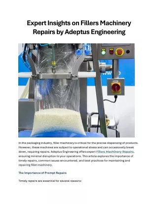 Expert Insights on Fillers Machinery Repairs by Adeptus Engineering