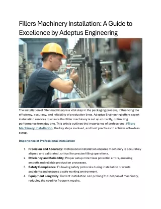 Fillers Machinery Installation A Guide to Excellence by Adeptus Engineering