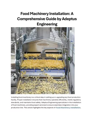 Food Machinery Installation A Comprehensive Guide by Adeptus Engineering