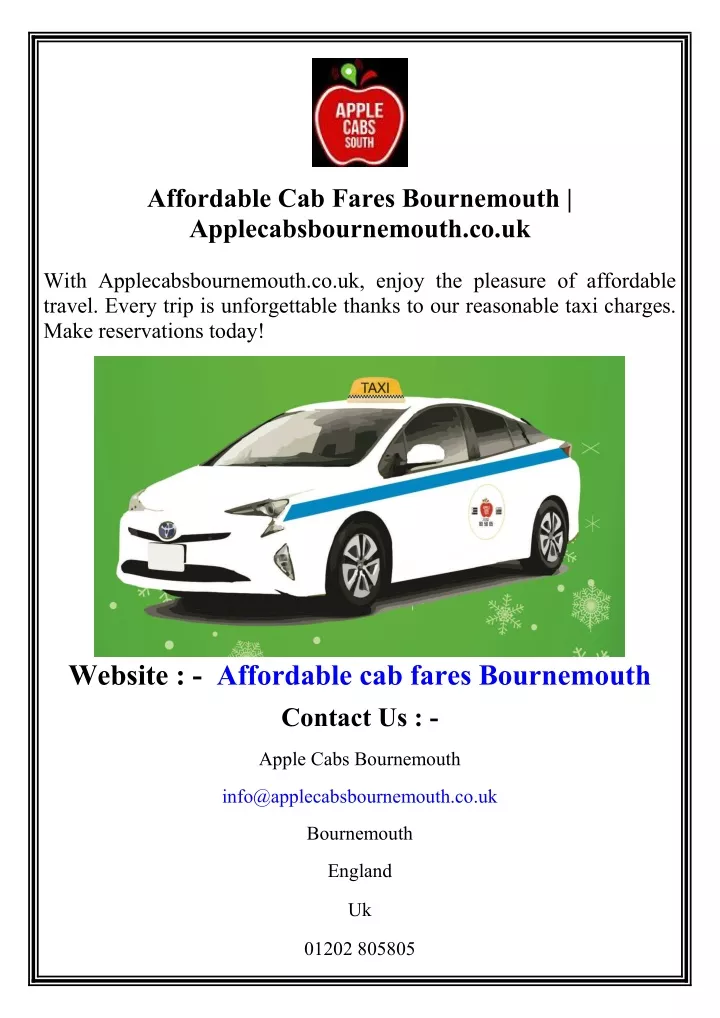 affordable cab fares bournemouth