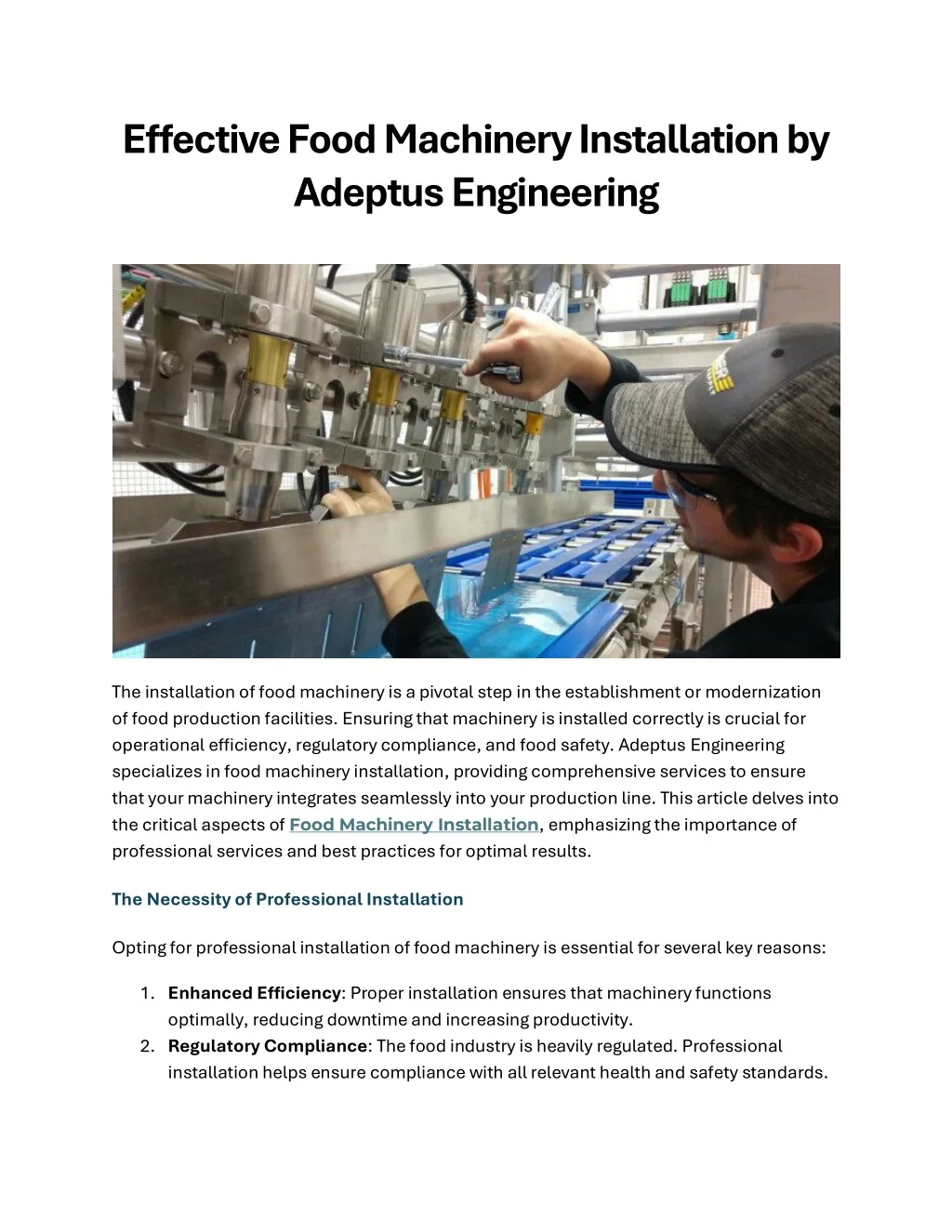 Food Installation PPT - Effective Food Machinery Installation by Adeptus Engineering ...