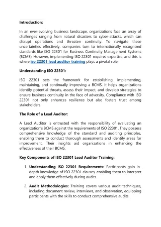 iso 22301 lead auditor training