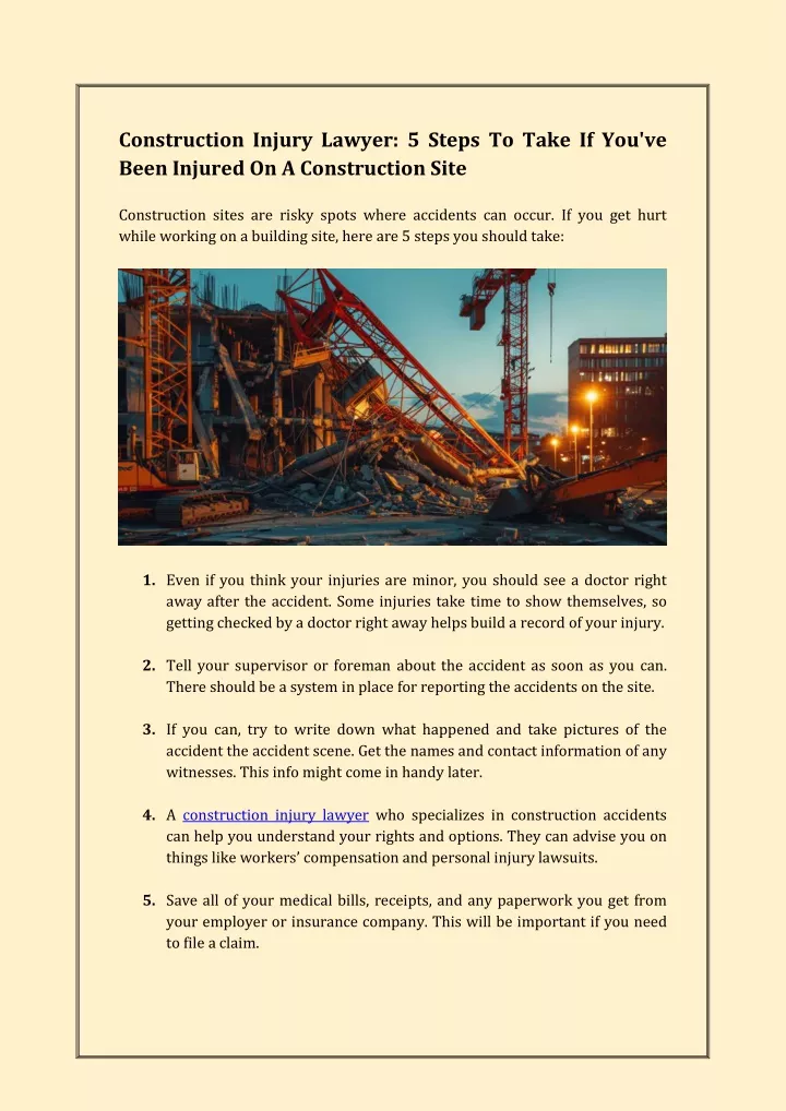 construction injury lawyer 5 steps to take